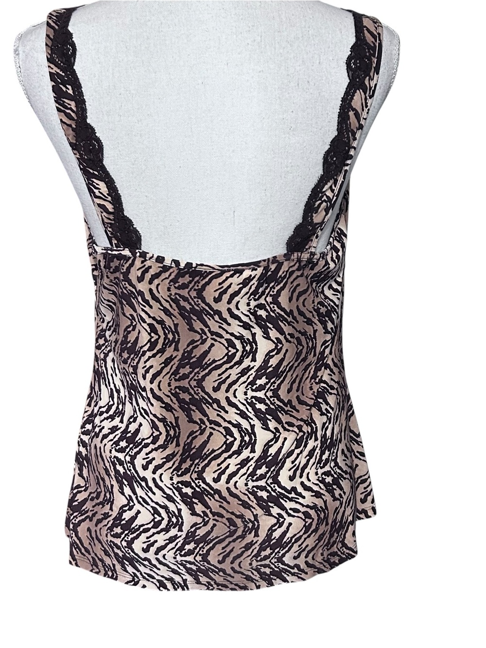 Vtg Linea Donatella Y2K Animal Print Babydoll Top Womens Size M Brown Lace 90s - Picture 4 of 11